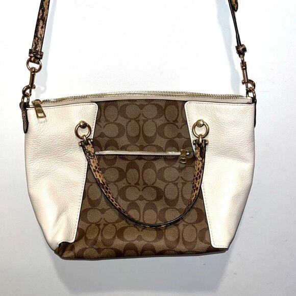 Coach Brown & White Signature Canvas & Leather Mini Tote Crossbody Bag With Adju - Picture 12 of 16